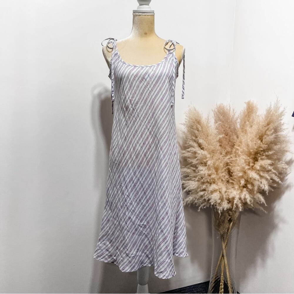 CP SHADES Linen Stripes Tie Shoulders Slip Midi Dress Size S